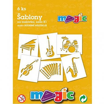 Šablony papírové - 6 ks Hudební nástroje