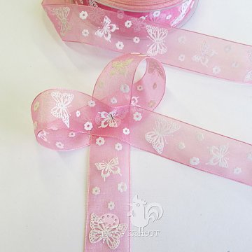Stuha motýlci šifon š. 2,5 cm - růžová 1 m