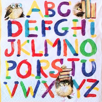 Ubrousek na decoupage - vzor 1031 Abeceda, sovy