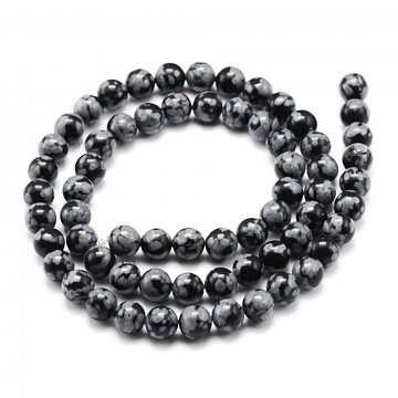 Minerály korálky 8 mm - obsidián vločkový 22 ks
