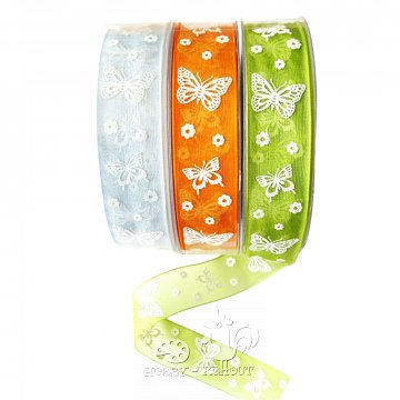Stuha motýlci šifon š. 2,5 cm - oranžová 1 m