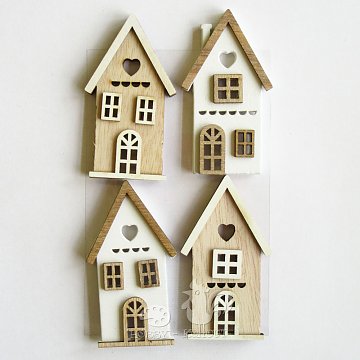 Dekorace domečky dřevěné 4 ks vel. 8x4,5cm