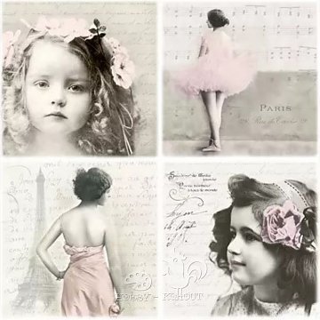Ubrousek na decoupage - vzor 11 retro čtyři dívky Paříž vintage