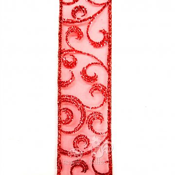 Stuha ornament š. 40 mm - červená 1 m