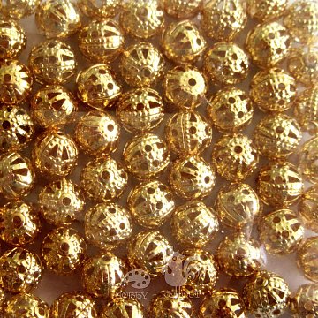 Kovový korálek kulička 6 mm - zlatý 1 ks
