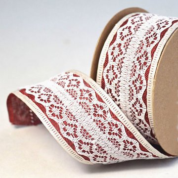 Jutová stuha krajková&nbsp;š. 4 cm - bordó 1 m