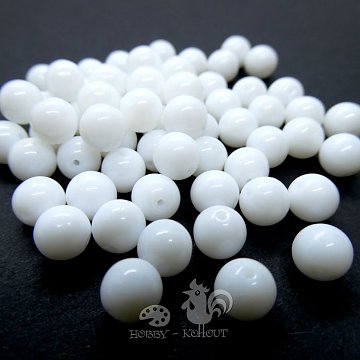 Korálky skleněné 8mm - bílé 10 ks lesklé
