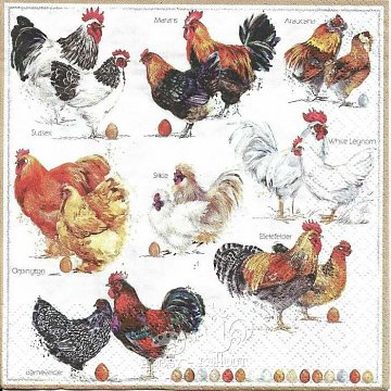 Ubrousek na decoupage - vzor 1511 kohout, drůbež