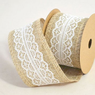 Jutová stuha krajková š. 5 cm - přírodní 1 m