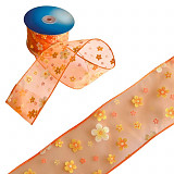 Jemná stuha š. 6 cm kytičky - oranžová 1 m