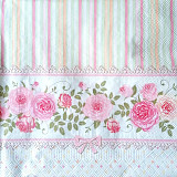 Ubrousek na decoupage - vzor 0211 růže v pruhu, mašle