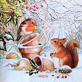 Ubrousek na decoupage - vzor 0903 ptáček, veverka, zima