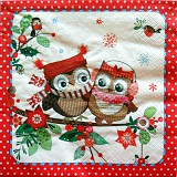 Ubrousek na decoupage - vzor 3602 sovy vánoce