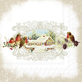 Ubrousek na decoupage - vzor 4409 ptáčci zima, ornament
