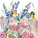 Ubrousek na decoupage - vzor 0720 ptáčci plot, kytky