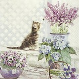 Ubrousek na decoupage - vzor 0777 kytky, kočka