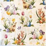 Ubrousek na decoupage - vzor 1409 zajíčci mini, kytičky