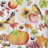 Ubrousek na decoupage - vzor 2613 podzim, dýně, ptáček