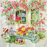 Ubrousek na decoupage - vzor 0779 květiny, zahrada, trakař