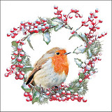 Ubrousek na decoupage - vzor 4411 ptáček robin, věnec doprodej
