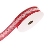 Jutová stuha s krajkou, šíře 2,5 cm - červená 1 m
