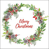 Ubrousek na decoupage - vzor 3417 vánoce věnec šišky, Merry Christmas