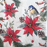 Ubrousek na decoupage - vzor 3513 vánoční hvězdy, sýkorka