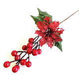 Dekorace větvička s vánoční růží glitr 29 cm
